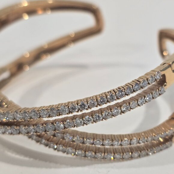 ✅ 18K YG 5.45 CT Natural Diamond Cuff Trinity Bangle Bracelet 27g ⭐ NWT - Picture 16 of 17